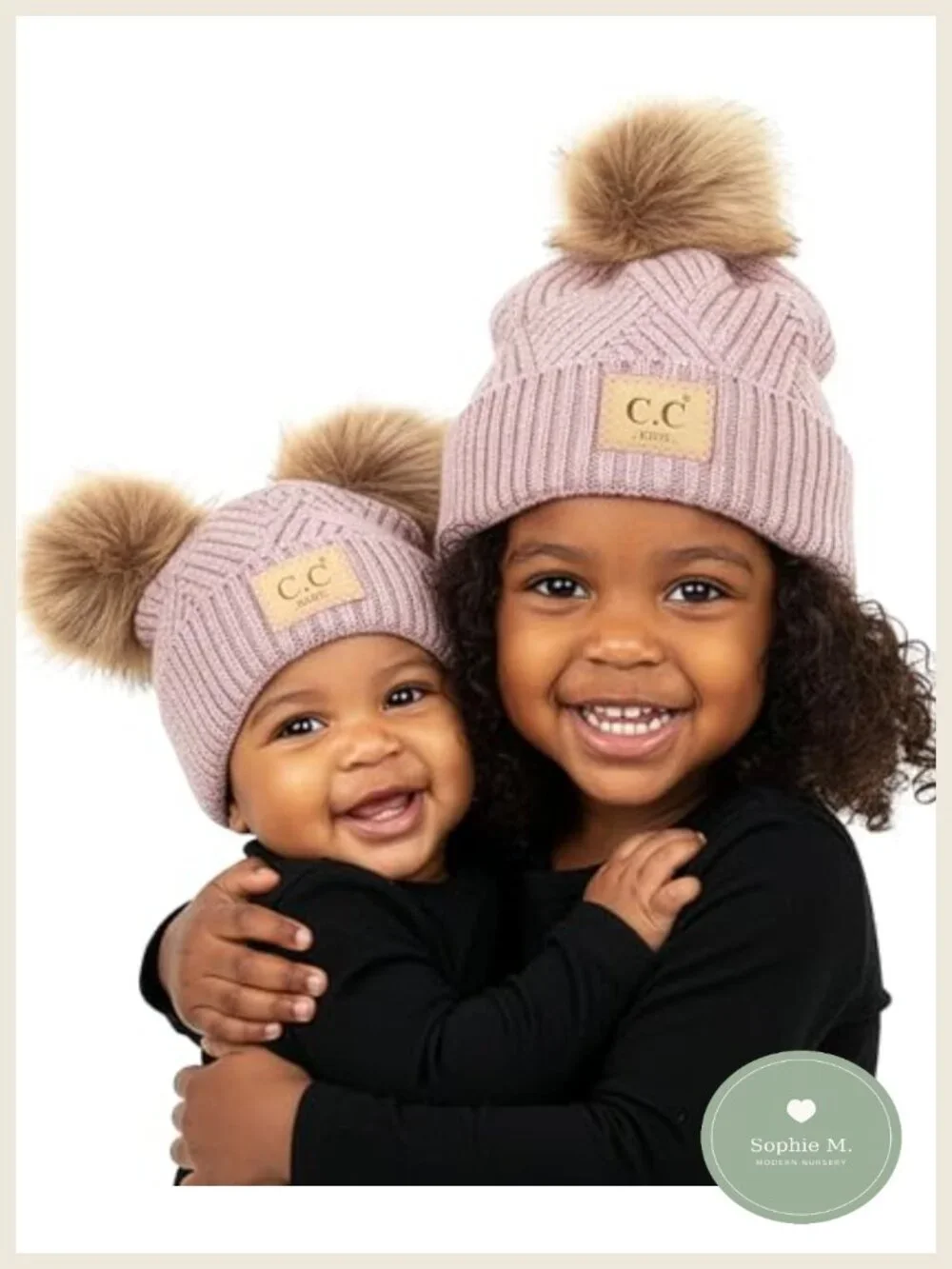 Matching Infant Toddler Pom Beanie Set Winter Knit Hats for Baby Girls Siblings